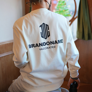 春秋潮牌痞帅炸街白色圆领卫衣男2025新款 慵懒风休闲男生上衣外套