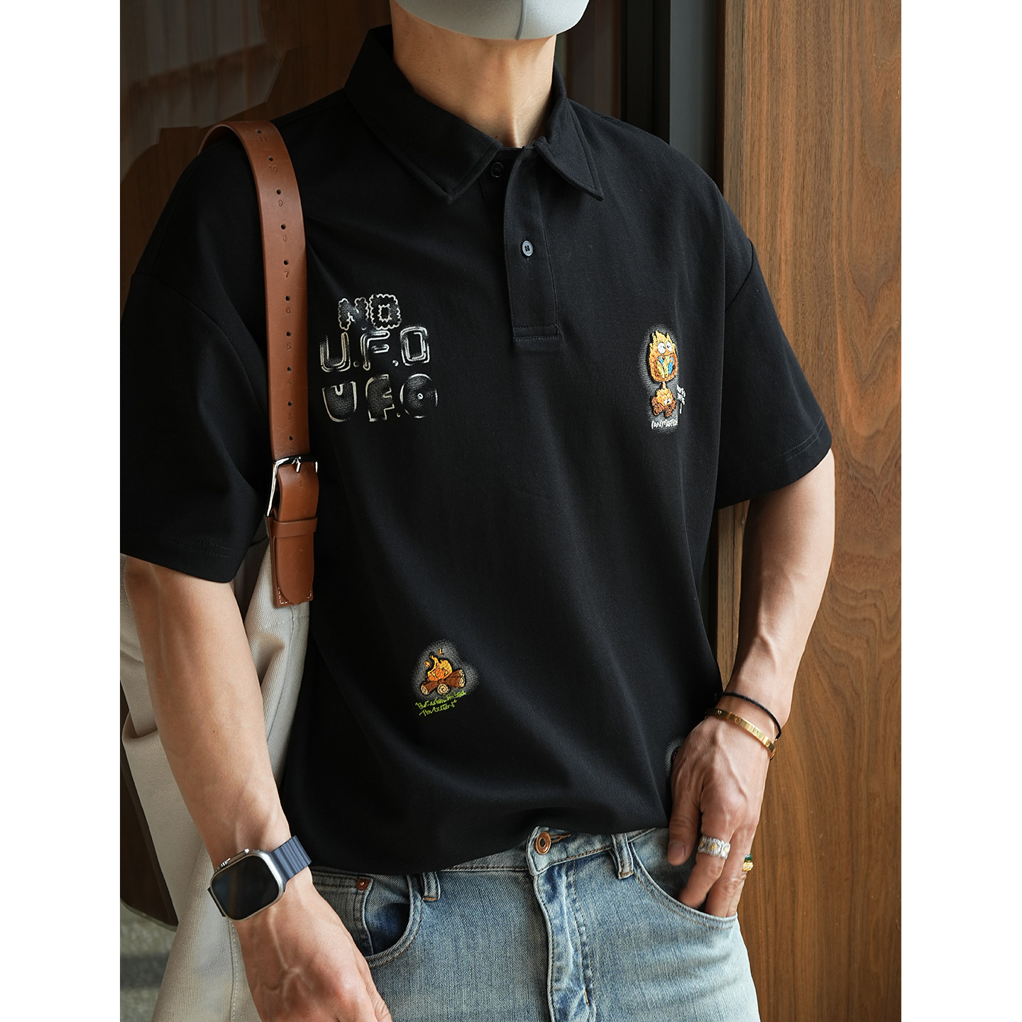 原创趣味卡通贴布刺绣翻领polo衫男夏季新款潮牌宽松痞帅半袖上衣,男装,Polo衫,淘宝优惠券,粉丝福利购,淘宝优惠卷