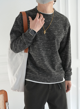 港风简约基础款假两件长袖卫衣男冬季新款潮牌时尚百搭圆领针织衫