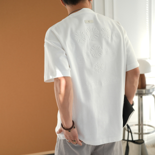 衫 美式 重磅圆领半袖 T恤男早春潮流情侣款 高街重工刺绣微阔形短袖