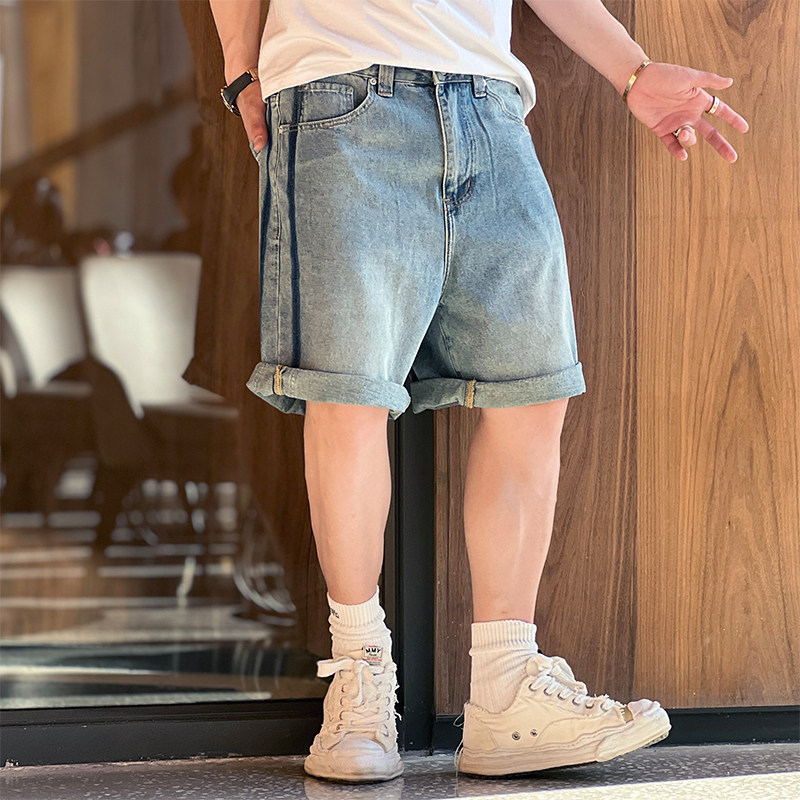 夏季潮牌高街百搭牛仔短裤男港风休闲宽松潮流水洗中裤直筒五分裤,男装,牛仔裤,淘宝优惠券,粉丝福利购,淘宝优惠卷