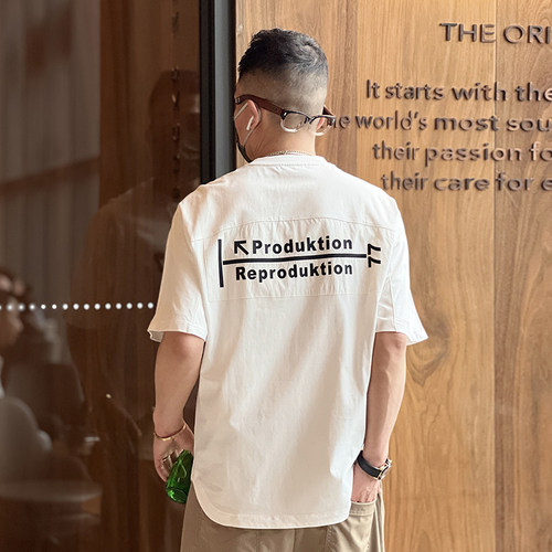 欧美重磅刺绣贴布拼接宽松T恤