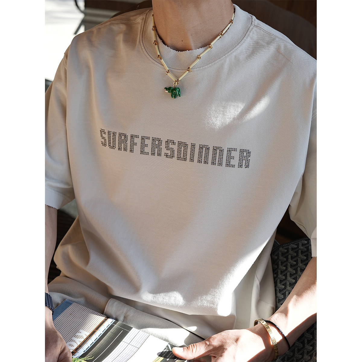 美式重工个性字母装饰圆领短袖T恤男夏季新款潮牌磨边擦色打底衫,男装,T恤,淘宝优惠券,粉丝福利购,淘宝优惠卷