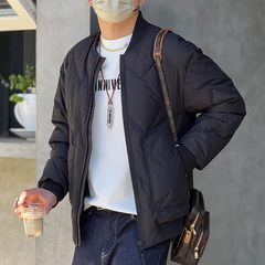 美式复古休闲黑色羽绒服男冬季潮牌防寒保暖男士棒球领白鸭绒外套