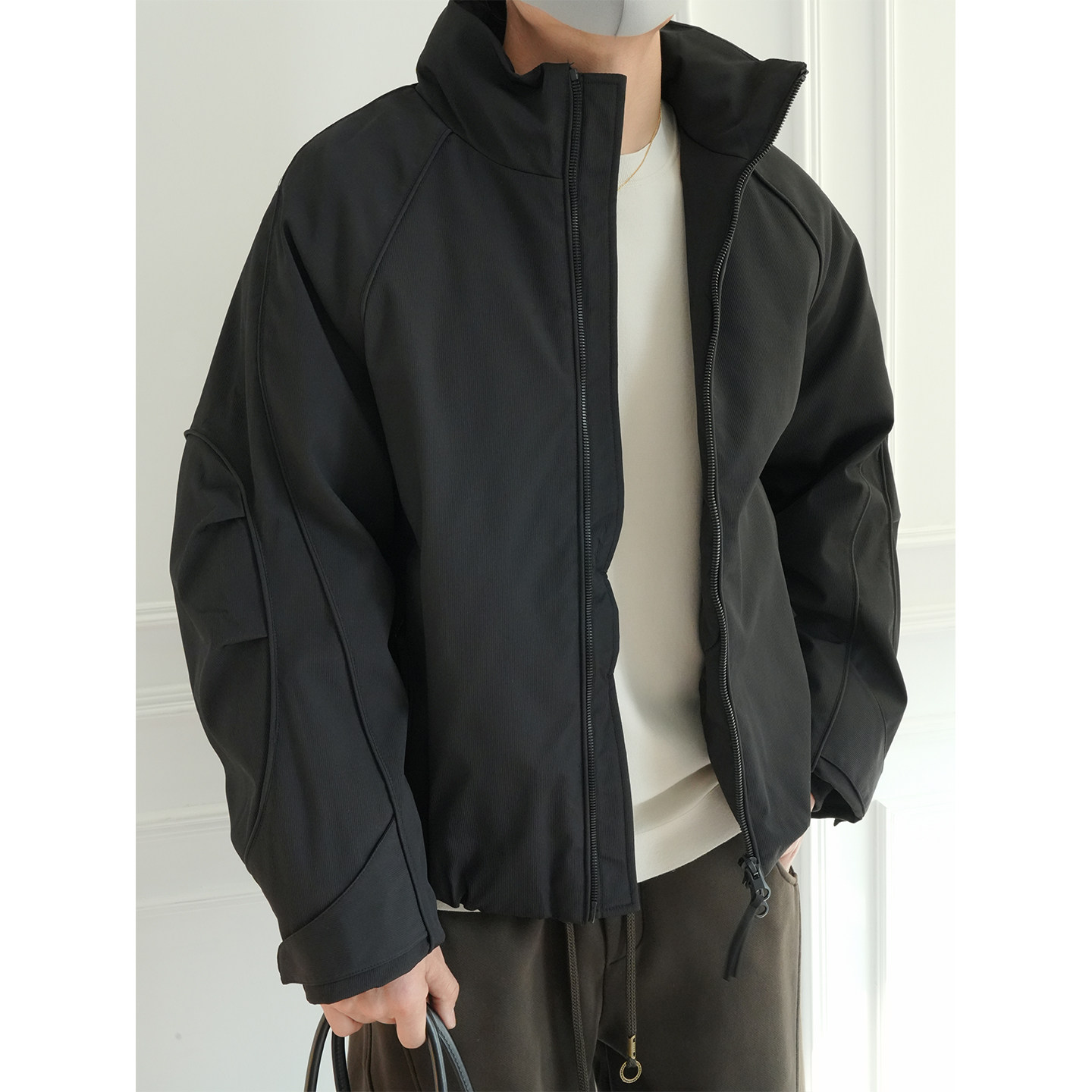 美式高街拼接解构插肩袖羽绒夹克