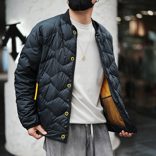 港风休闲轻薄简约棒球领羽绒服潮