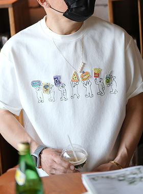 港风高街贴布刺绣宽松短袖T恤男士夏季潮流设计感ins百搭半袖上衣