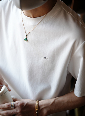 港风简约基础款字母绣标短袖T恤男夏季潮流情侣款多色百搭打底衫