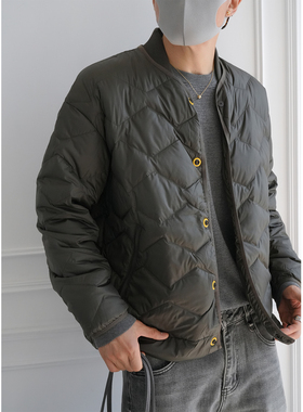 日系复古菱格压线棒球领轻薄羽绒服男冬季潮流爆款轻奢白鸭绒外套