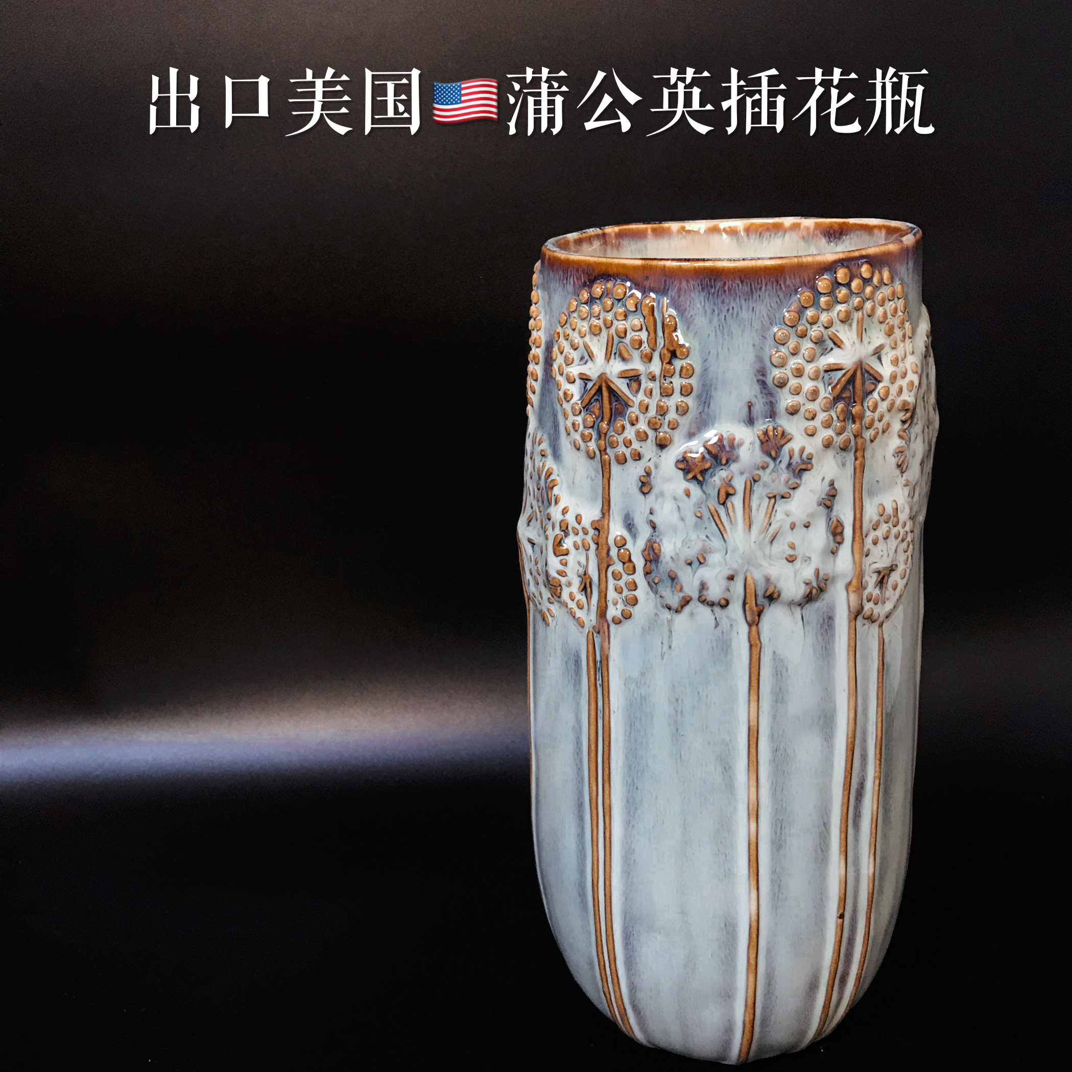 出口美国蒲公英复古棕高档乔迁陶花瓶