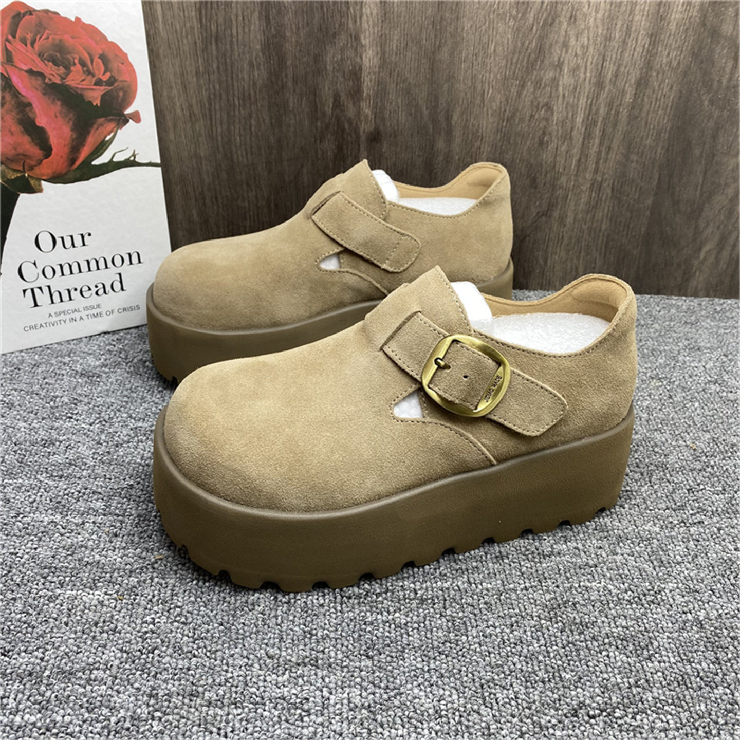 磨砂牛皮勃肯鞋女休闲厚底鞋子