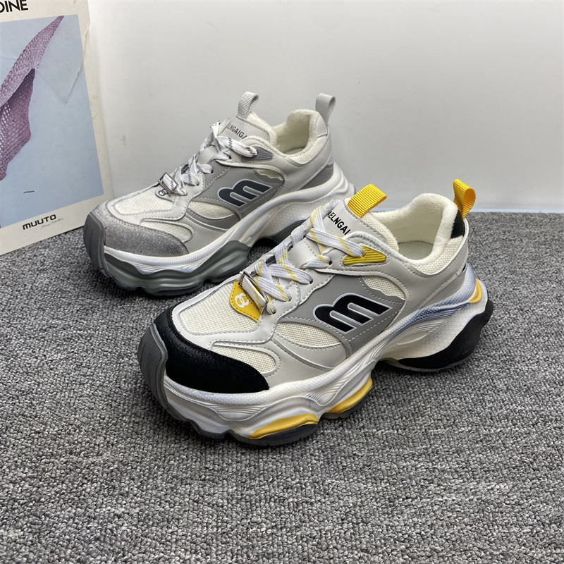 撤柜处理复古老爹鞋女2024秋冬新款加绒棉鞋厚底增高做旧休闲鞋子