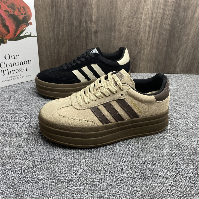 真皮德训鞋女拼色厚底休闲板鞋