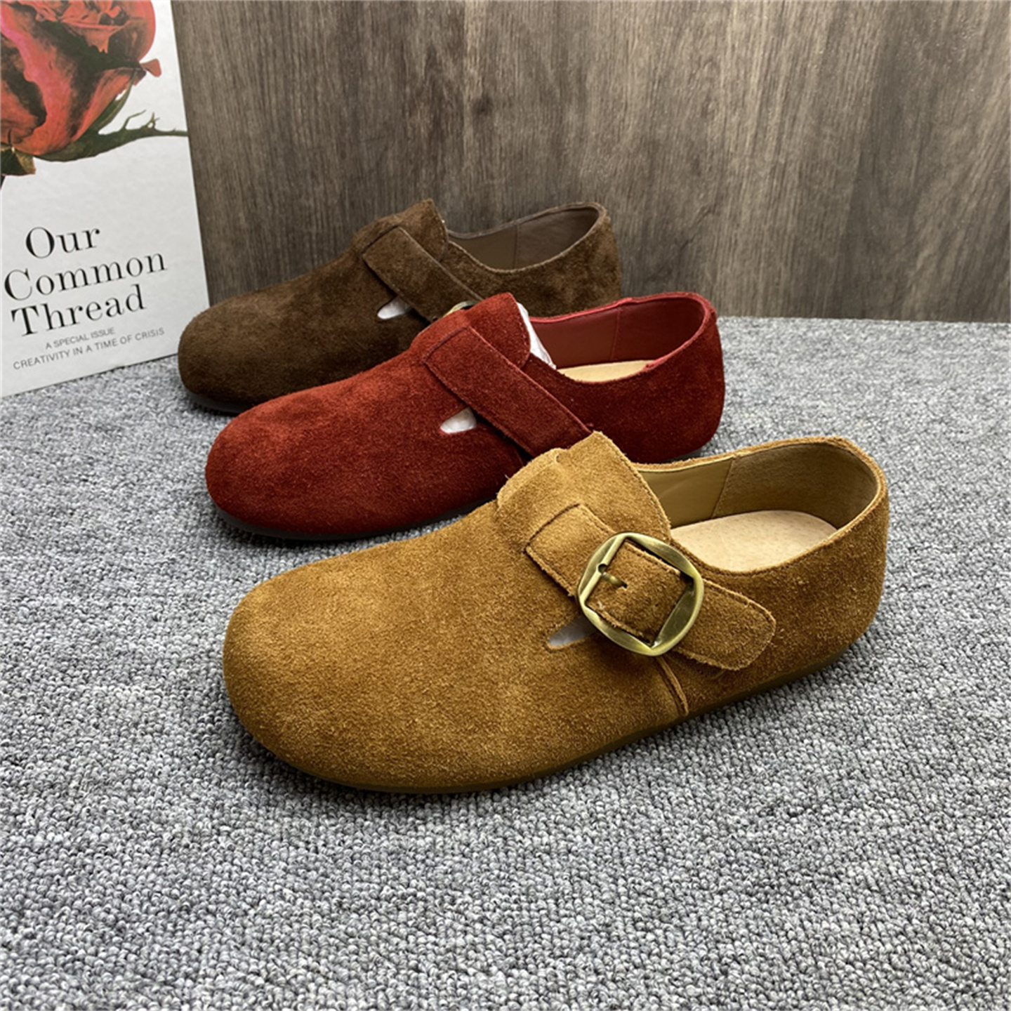 新款鞋子平底磨砂牛皮一脚蹬女鞋