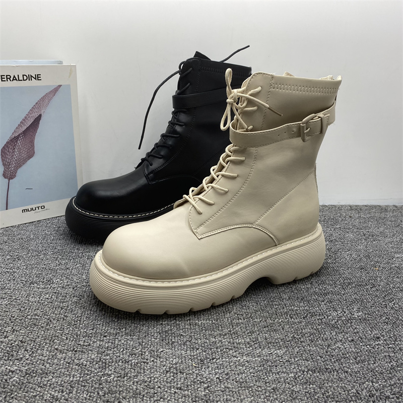 时尚松糕底显瘦复古骑士单靴