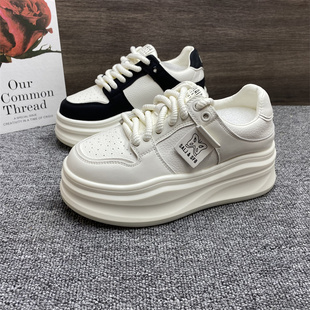 小个子增高板鞋 女2025春秋新款 潮 处理松糕厚底真皮小白鞋 撤柜断码