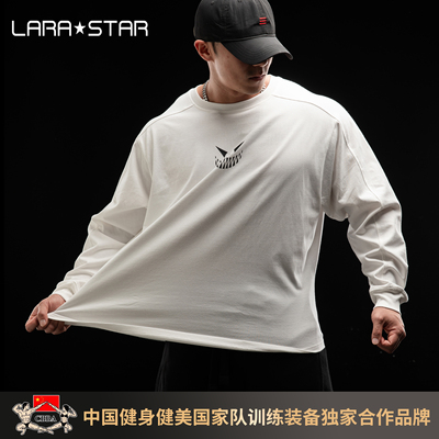 劳拉之星1563美式复古重磅运动长袖宽松训练健身T恤