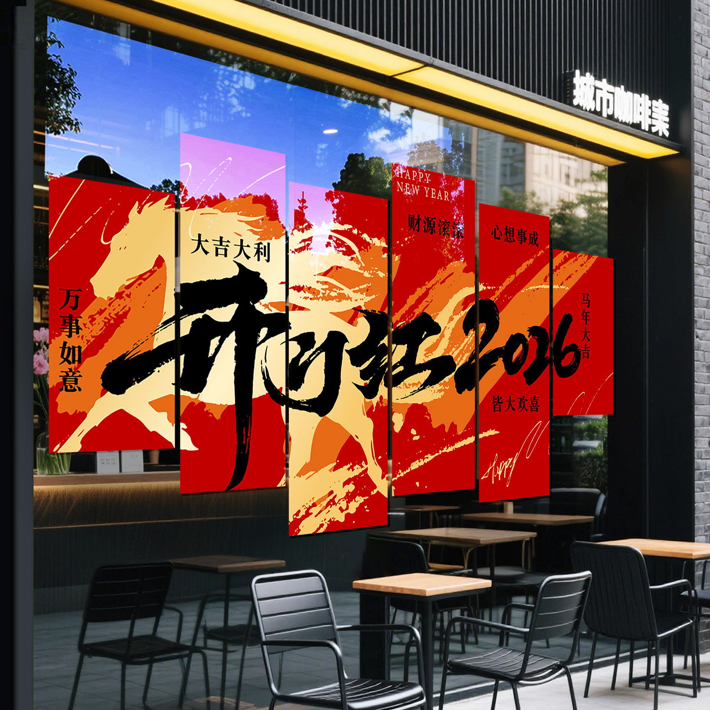 马年开门红装饰窗贴玻璃贴纸静电贴门贴无痕贴整张橱窗贴画2026年,节庆用品/礼品,喜字/剪纸/贴纸,淘宝优惠券,粉丝福利购,淘宝优惠卷