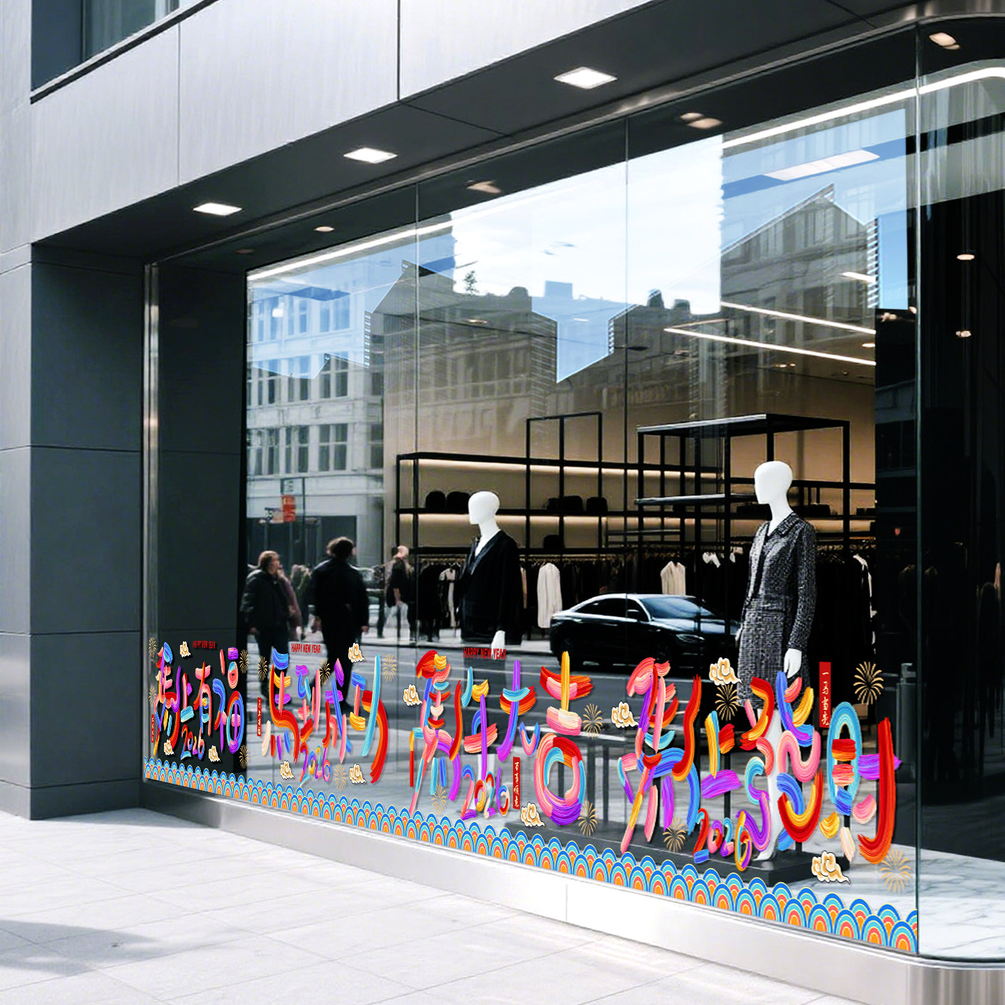 马年新年春节静电贴纸玻璃推拉门腰线橱窗贴装饰贴纸墙贴画窗贴,家居饰品,软装墙贴,淘宝优惠券,粉丝福利购,淘宝优惠卷