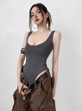 ZRSHOP欧美风纯色紧身塑身连体衣背心女修身显瘦内搭打底上衣吊带