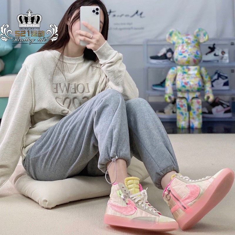 NIKE耐克Blazer Mid少女系唯美丝绒糖果粉绿水晶板鞋DD8482-163