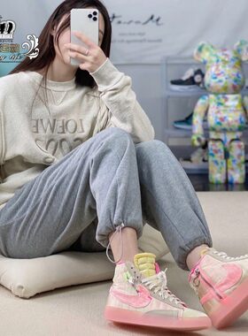 耐克丝绒糖果粉绿水晶板鞋女子