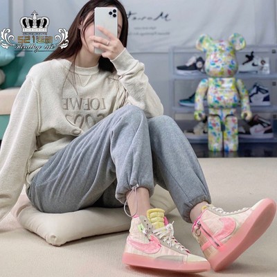 耐克丝绒糖果粉绿水晶板鞋女子