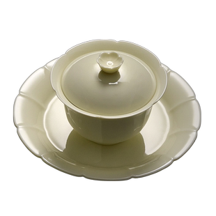 手工高档草灰黄釉陶瓷盖碗 茶房功夫茶道茶具配件精美雅致泡茶碗