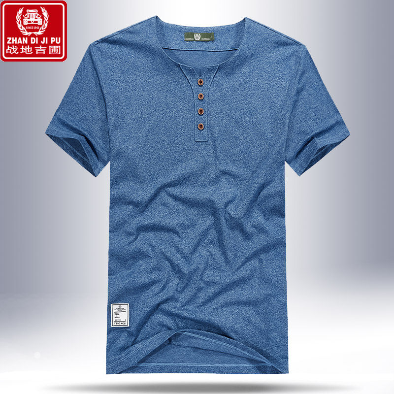 戰地吉圃夏季薄款潮流短袖T恤男小V領時尚個性休閑上衣打底半袖衫在類目 男裝, T恤中 - 來自Buy2taobao.com提供專業的淘寶代購服務