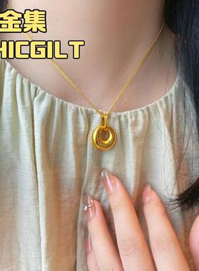 「轻金集」复古拉丝小坨坨峰胖福吊坠项链高级轻奢小众锁骨链女