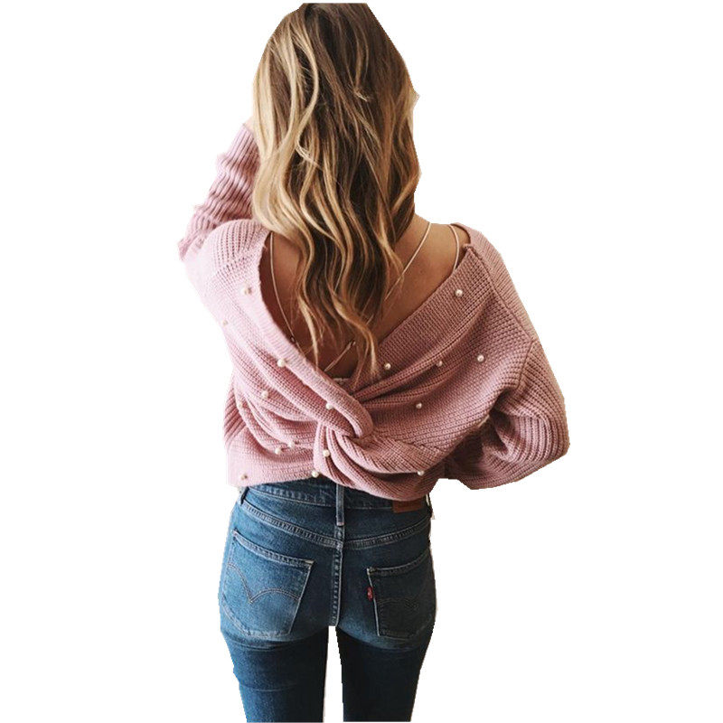 2018 Autumn and winter new pattern Pearl decorate Irregular Sweater Nail bead overlapping Drain back Socket sweater two sidesin the Women's clothing/Boutique , Sweaters  category - from Buy2taobao.com to provide professional Taobao agent buy service