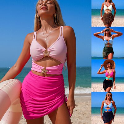 性感ins风泳衣女士个性拼色