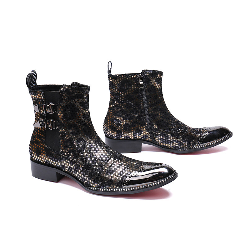 韩版英伦潮流毛里男靴高帮尖头潮靴时尚增高鞋舞台休闲美发型师鞋