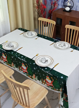 圣诞节桌布一次性台布新年元旦圣诞场景布置装饰加厚长方形餐桌布