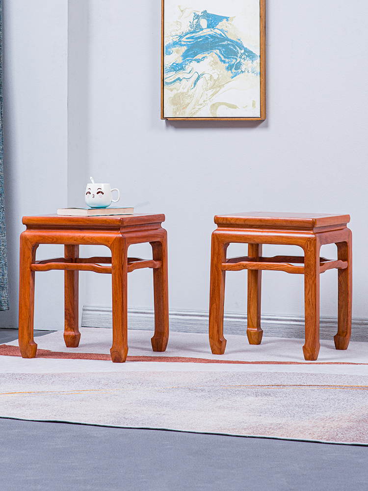 缅甸花梨木马蹄凳红木方凳全实木换鞋凳矮凳沙发凳大果紫檀小凳子