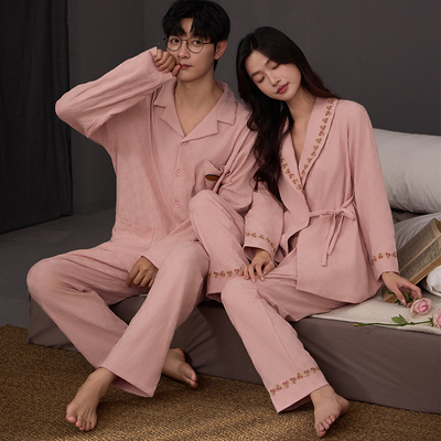 情侣春秋季纯棉和服日系睡衣