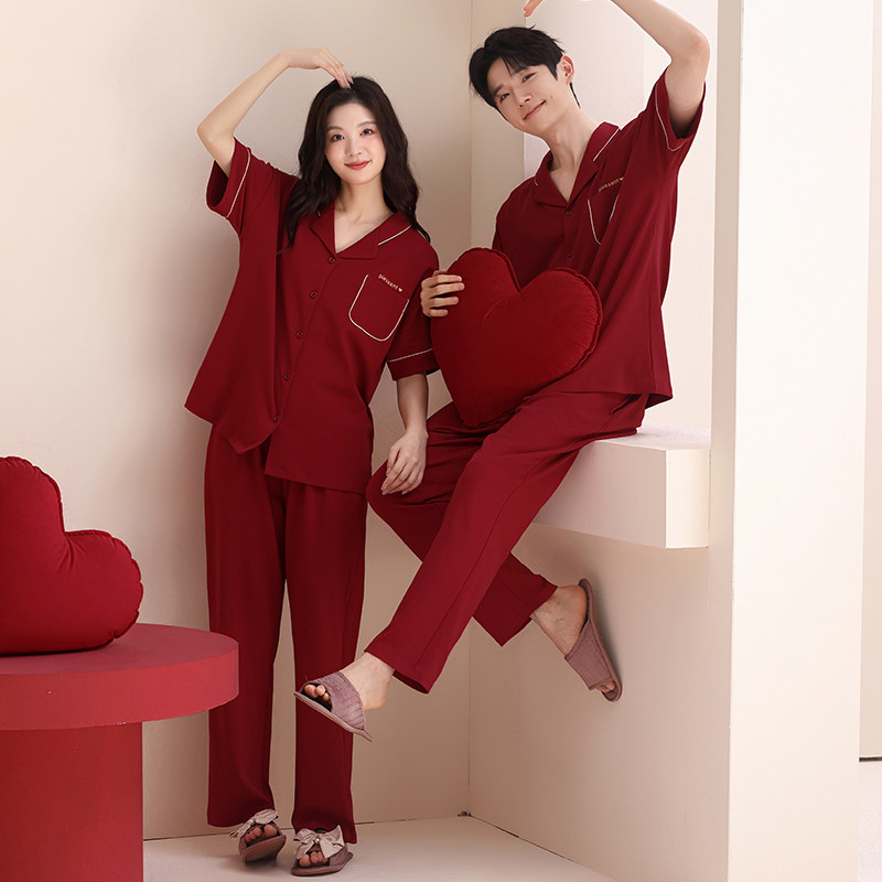7A抗菌防螨情侣红色结婚新婚睡衣
