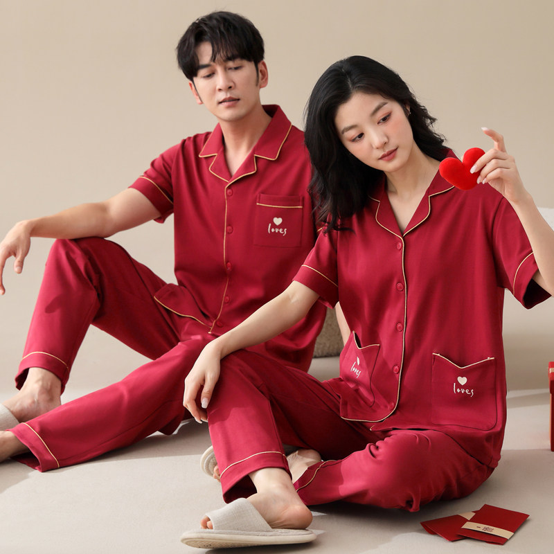 思馨坊纯棉红色送闺蜜结婚睡衣夏