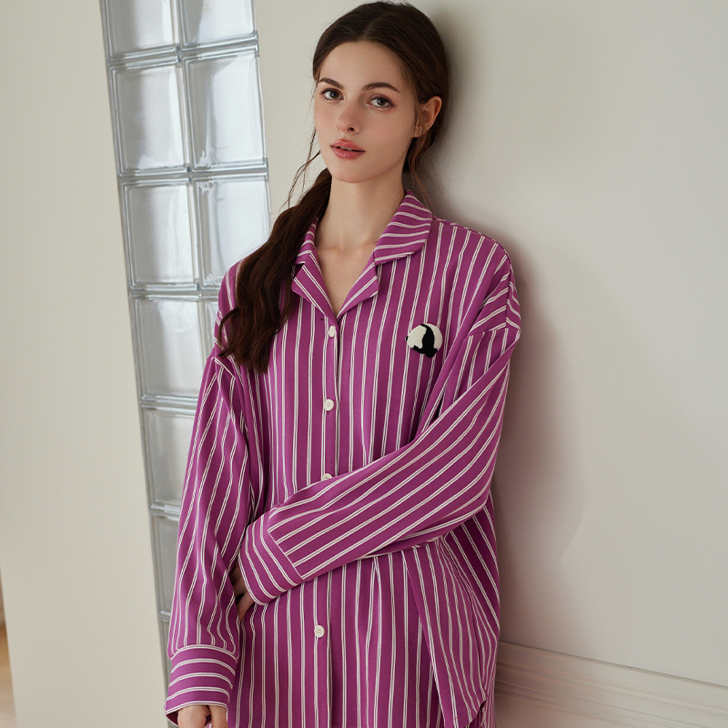 思馨坊纯棉睡衣长袖条纹时尚套装