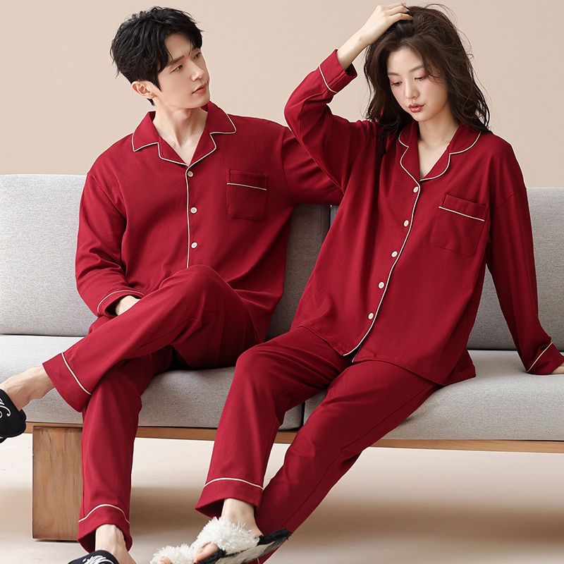 思馨坊春秋纯棉红色结婚睡衣套装