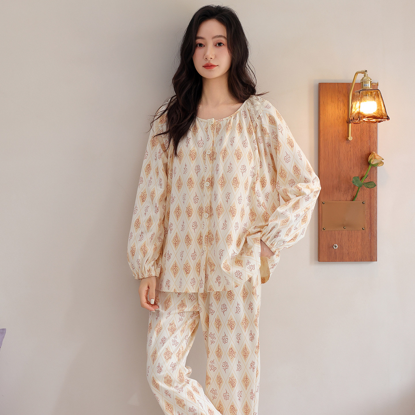 思馨坊月子服纯棉带胸垫孕妇哺乳睡衣女抗菌产后家居服可外穿套装