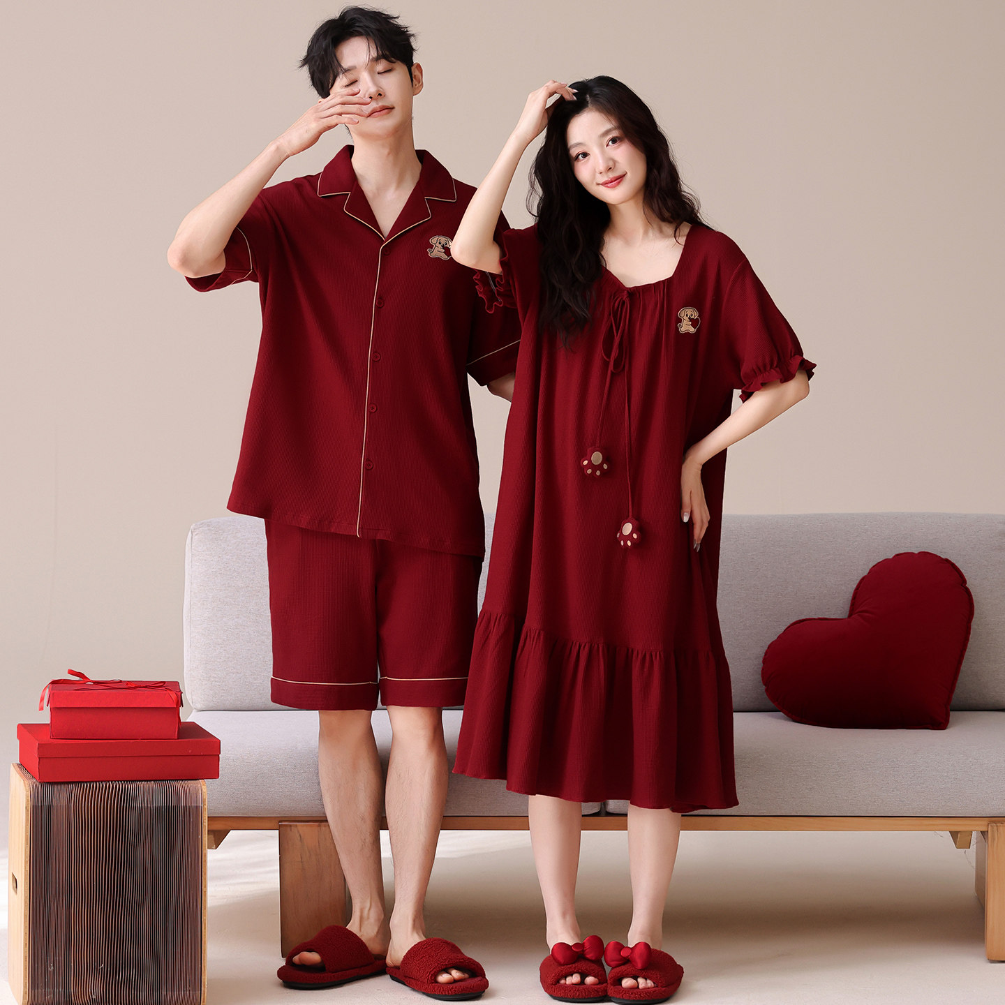 思馨坊情侣睡衣夏季纯棉短袖可爱睡裙女结婚本命年男士家居服2026