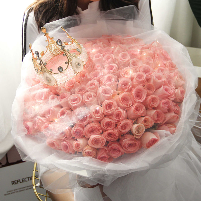 粉玫瑰花束99朵鲜花速递同城全国生日表白求婚送女友北京上海广州