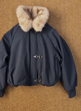 好朋友复古商店美式复古可拆卸领大毛领三防面料轰炸机棉衣夹克