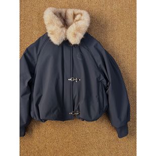 好朋友复古商店美式复古可拆卸领大毛领三防面料轰炸机棉衣夹克