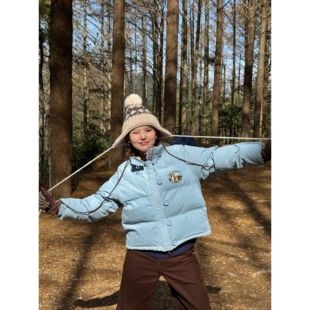 好朋友复古商店·美式复古小狗刺绣棉服两面穿仿羽绒棉蓬松保暖