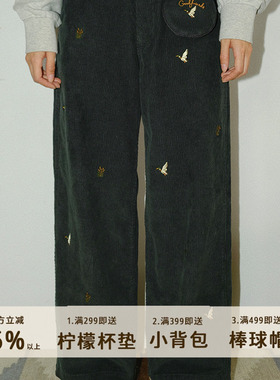 好朋友复古商店·美式复古精工猎鸭刺绣灯芯绒高密水洗做旧直筒裤