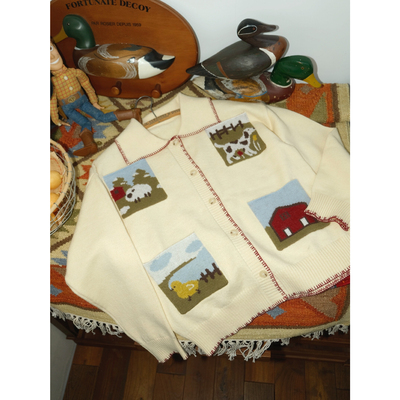 好朋友复古商店《童年梦核》复古学院风宽松手工钩边针织开衫