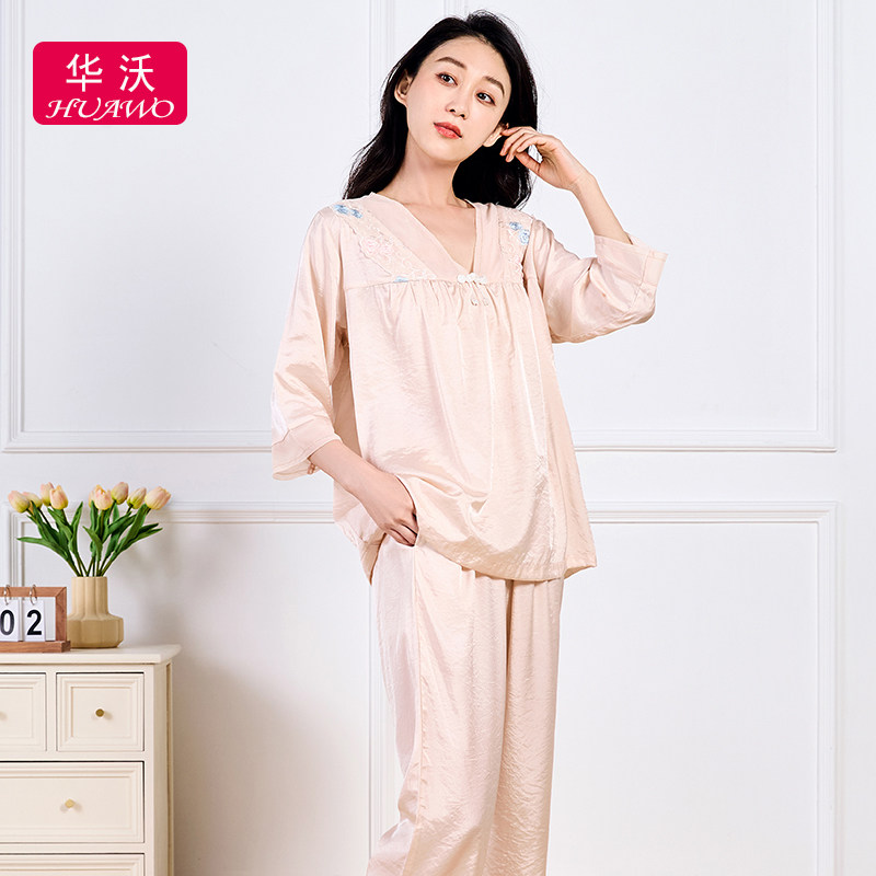 华沃女士睡衣家居服韩天丝宽松薄
