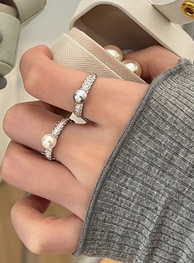 韩版小众珍珠戒指女轻奢风时尚个性气质简约精致百搭高级感食指戒